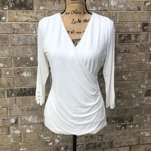 White House Black Market White Blouse with Bejeweled Wrist Size Medium